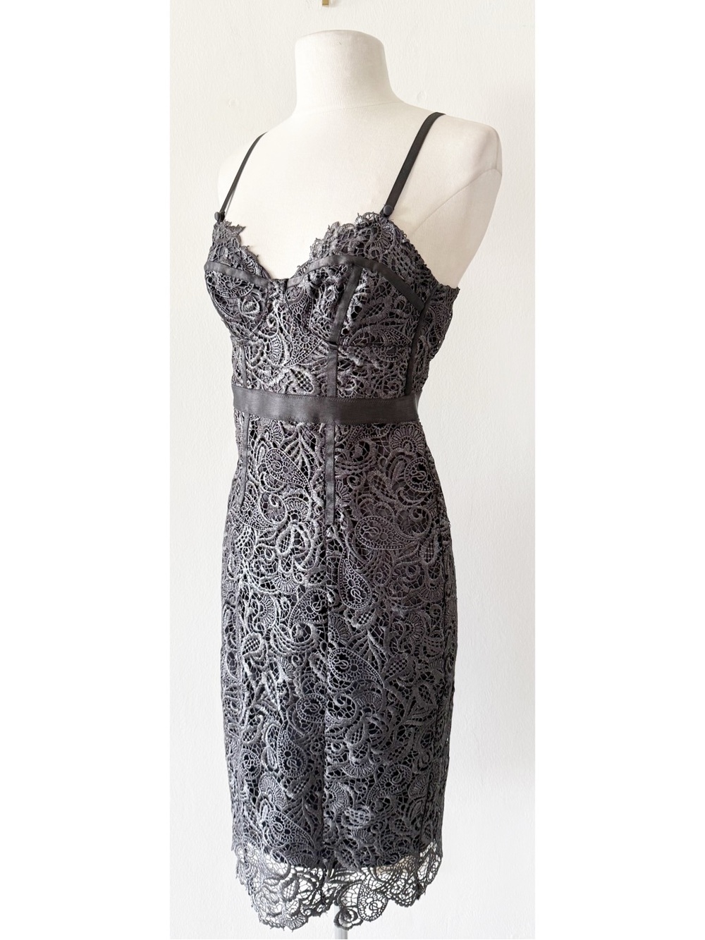 Vintage Victoria's Secret Lace Bustier Cocktail Dress Metallic Charcoal Size 4